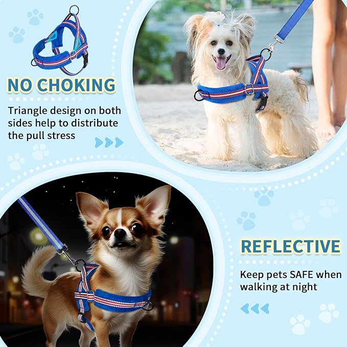 SlowTon No Pull Small Dog Harness and Leash Set, Puppy Soft Vest Harness Neck & Chest Adjustable, Reflective Lightweight Harness & Anti-Twist Pet Lead Combo for Small Medium Dogs (DB-Front Clip, S)