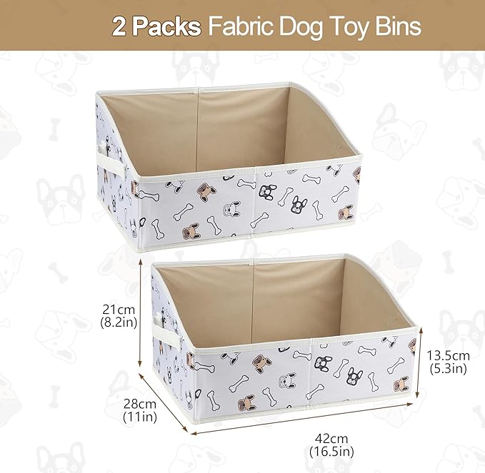 2 Pack Collapsible Dog Toy Basket|Trapezoid Fabric Dog Toy Bin|Dog Toy Box for Living Room Area|Pet Toy Basket for Dogs|Dog Stuff Organizer for Pet Toys,Leash,Blanket-Cute Printing