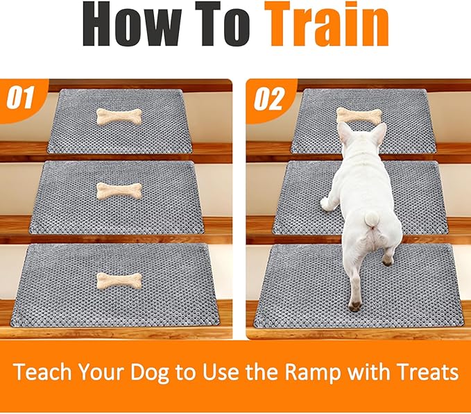 Dog Ramp for Stairs for Small & Senior Dogs and Cats – Non-Slip Stair Wedges for Dogs with Gentle Slope, Pet Ramp with Washable Cover & Self-Sticky Pads for Safe Climbing (Gray, 2 Pack)