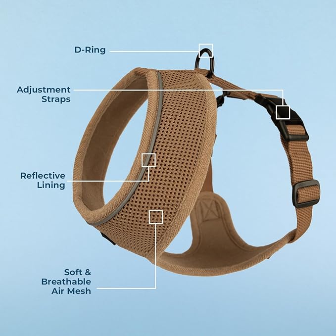 Voyager Aerolite Over The Head Dog Harness, No Pull Breathable Air Mesh Vest, Quick Dry with Reflective Stitching, Adjustable Escape Resistant Harness for Small Medium Large Dogs - Beige, Large