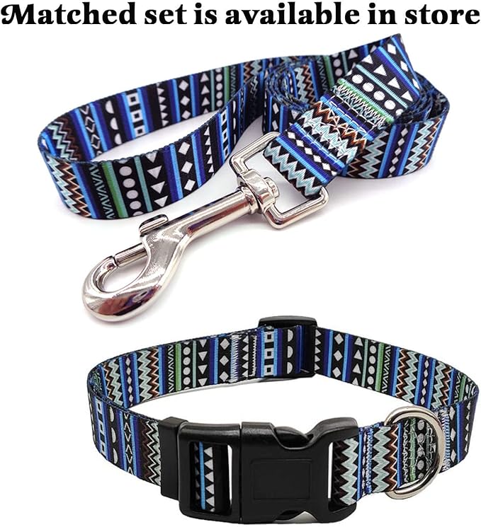 Dog Collar with Bohemia Floral Tribal Geometric Patterns - Soft Ethnic Style Collar Adjustable for Small Medium Large Dogs（Bohemian Blue,M）