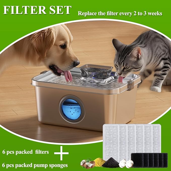 Accessories Set (Replacement Filter & Water Pump Sponge) for Pet Water Fountain- 6 pcs Packed Filters and 6 pcs Packed Sponges, Fits PETIMI 2 Gallons and 3 Gallons Pet Fountain Series