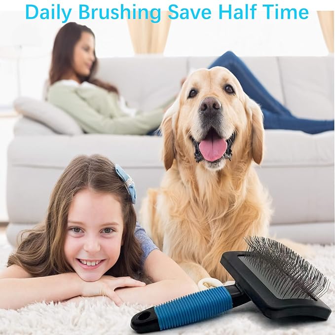 Dog Brush For Long Haired Dogs Poodles-Dog brushes for grooming&shedding-Large Firm Slicker Brush for Goldendoodles-With Soft Massage Grooming Stainless Steel Pins, Pet Grooming Wire Brush-25mm(1")