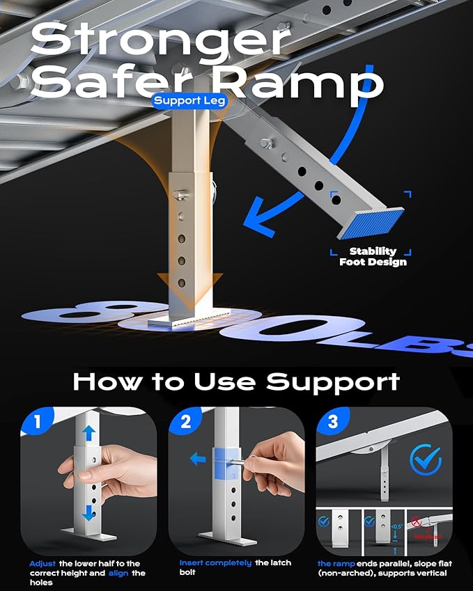Portable Wheelchair Ramp 8FT with Support Legs, Anti-Slip Aluminum Wheelchair Ramps for Home Steps, Threshold & Doorways, Durable Handicap Ramp for Wheelchairs & Scooters 96" L x 29.2" W
