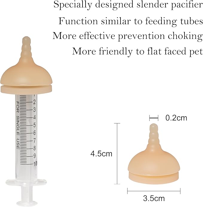 Silicone Feeding Nipple and Syringes for All Breed of Puppies and Other Animals Dongdong pet (4 Size Nipple+6 Syringes)
