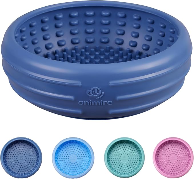 Dog Lick Bowl, Animire Freeze Lick Mat for Dogs, Non-Slip Slow Feeder Licking Bowl Enrichment Treat for Distraction Anxiety Relief, Food Grade Silicone, Dishwasher Safe(Dark Blue,XL)