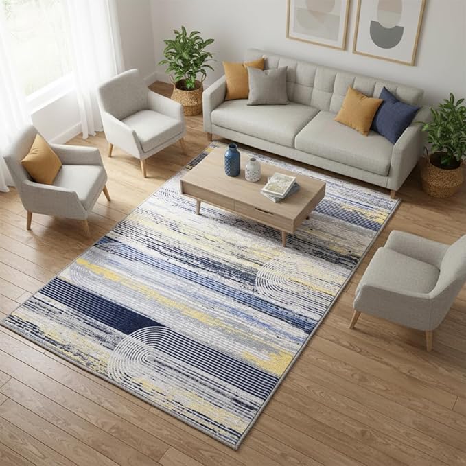 Muddy Mat짰 Horizon 3ft x 5ft Washable Area Rugs for Living Room, Bedroom & Dining Room ??Modern Soft Low Pile Non Slip Carpet ??Pet Friendly Waterproof Foldable Rugs for Home