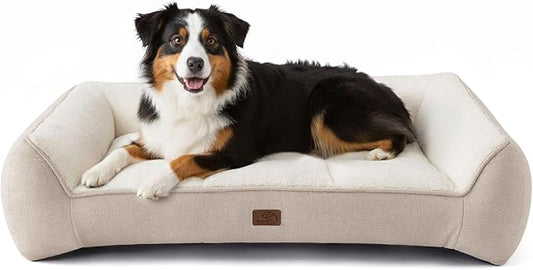 Bedsure SupportMax XL Pro Orthopedic Dog Beds Large Sized Dog - Extra Thick Supportive Dogs Couch with Waterproof Washable Cover, Extra Large Comfort Pet Sofa with Soft Sherpa & Nonskid Bottom, Beige