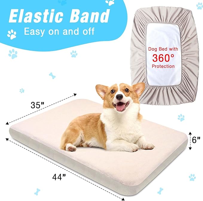 Dog Bed Covers Replacement Washable 100% Waterproof Dog Bed Sheets, Soft & Noiseless Pet Bed Cover 2 Pack 44" x 35" Beige