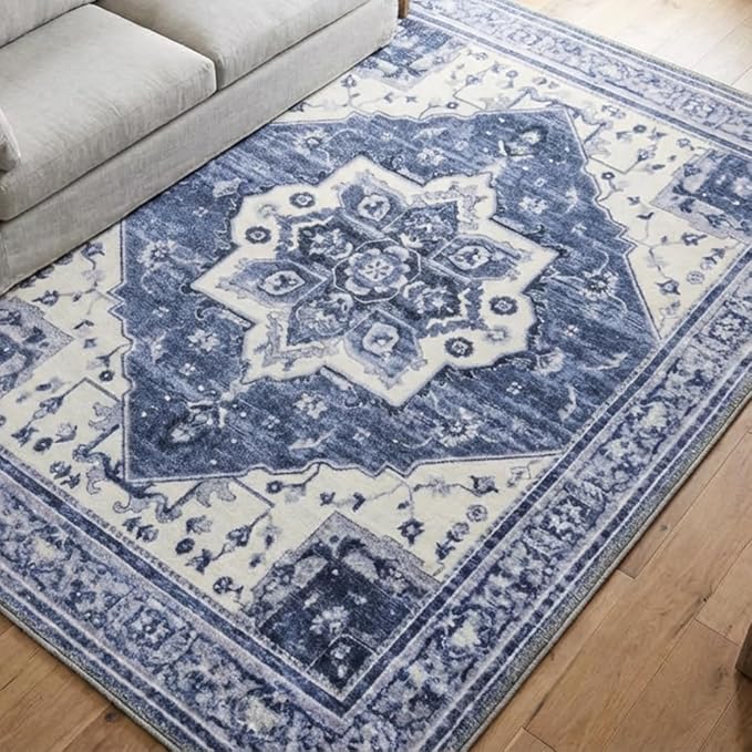 Muddy Mat짰 Admiral 5ft x 7ft Washable Area Rugs for Living Room, Bedroom & Dining Room ??Modern Soft Low Pile Non Slip Carpet ??Pet Friendly Waterproof Foldable Rugs for Home