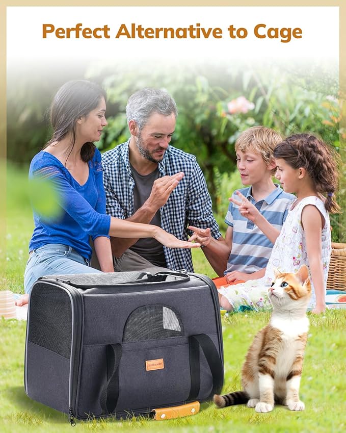 Morpilot Cat Carrier - Cat Carrier Soft for Medium or Large Cats up to 20lbs, with Dual-Sided Cushion, Secure Buckle and Foldable Bowl, Dog Carriers for Small Dogs - Pet Carrier (Dark Gray)