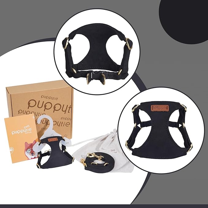 Puppytie No Pull xs Dog Harness with Multifunction Dog Leash,Soft Adjustable No Choke Escape Proof Pet Harness Vest,Black,XS