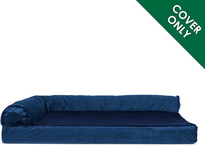 Furhaven Replacement Dog Bed Cover Plush & Velvet L Shaped Chaise, Machine Washable - Deep Sapphire, Jumbo Plus (XX-Large)