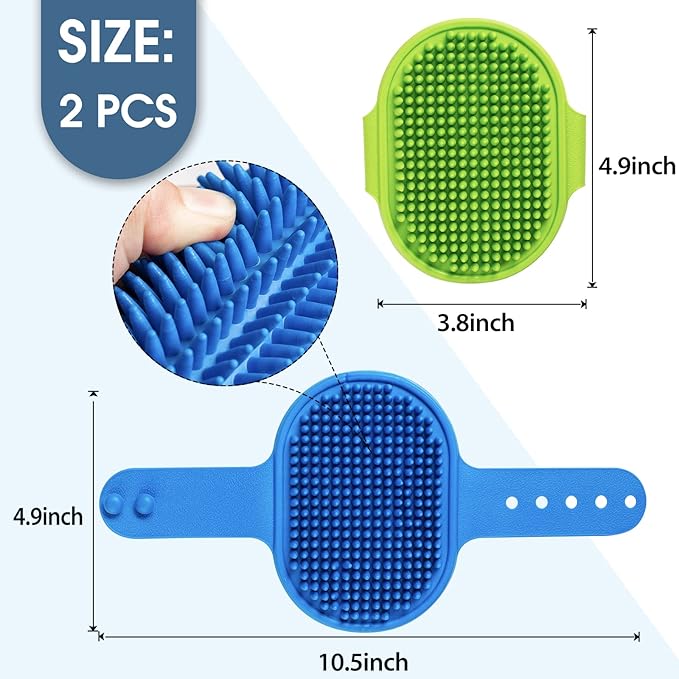 Dog Grooming Brush, Lilpep Pet Shampoo Bath Brush Soothing Massage Rubber Comb with Adjustable Ring Handle for Long Short Haired Dogs and Cats (Blue+Green, pack of 2)