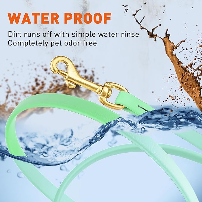 Viper Biothane K9 Working Dog Leash Waterproof Lead for Tracking Training Schutzhund Odor-Proof Long Line with Solid Brass Snap for Puppy Medium and Large Dogs, 20ft Sea Foam Green