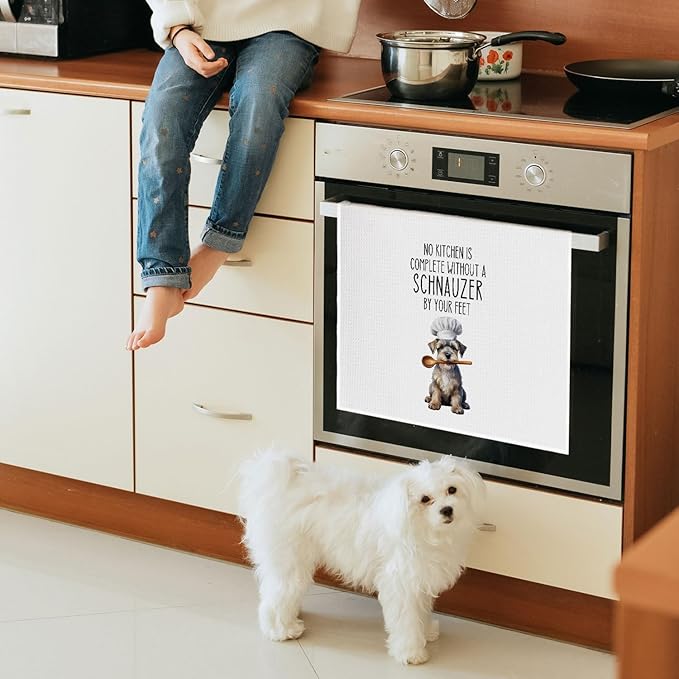 Funny Schnauzer Dog Kitchen Towels, Schnauzer Gifts for Women Men Dish Tea Towels for Kitchen Decor, Dog Lover Mom Gifts Decorative Hand Towels, 16x24 Inch