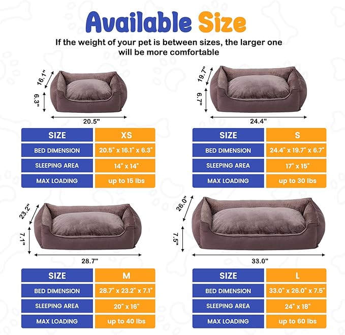 Makigued Rectangle Dog Bed for Medium Size Dog with Removable Washable Cover Pet Bed with Bolster Sides Non-Slip Bottom Pet Sofa Waterproof Lining Durable Pet Cuddler, Dark Brown, 25x 20x 6.7 in