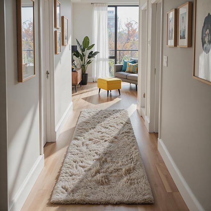 Soft Runner Rugs for Bedroom, Beige 2x6 Area Rugs Fluffy Rug Shaggy Area Rug Carpet, Bedside Rug for Living Room Bedroom Kids Room Home Decor