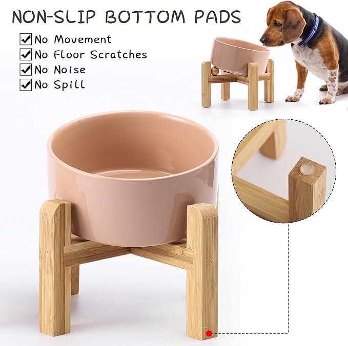 Petygooing Khaki Raised/Elevated 15°Slanted Ceramic Dog Bowl for Small Breeds,Tilted Anti Slip Pet Feeding Bowl,Food Water Dish with Stand for Cats and Small Dogs Puppy 13.5 OZ (5.1In / 1.7 Cups)