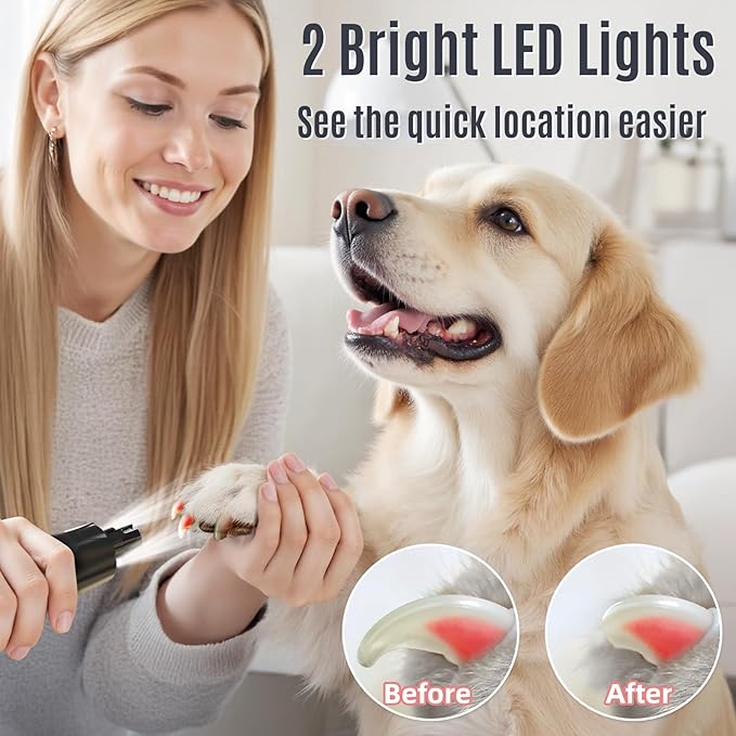 Casfuy New 6-Speed Dog Nail Grinder - 50% More Power Dog Nail Trimmers with 2 LED Lights Quiet 7h Running Time Electric Pet Nail Grinder File Toenail Grinder for Large Medium Small Dogs & Cats (Black)