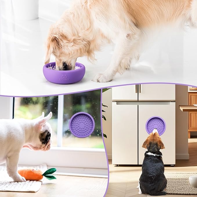 Dog Lick Bowl, Bestalk Anxiety Relief Lick Mat for Dogs, Non-Slip Freeze Licking Bowl Enrichment Puzzle Feeder for Distraction, BPA Free Silicone, Dishwasher Safe(Purple,L)