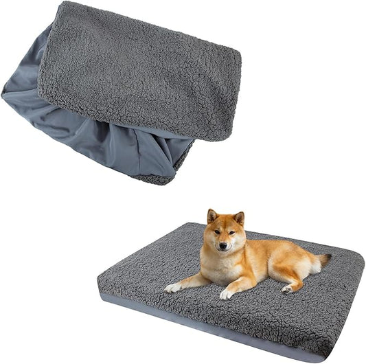 Dog Bed Covers, Waterproof, Soft Plush Replacement Washable Pet Bed Cover, Rectangular, Grey, XL, 44L x 32W x 6H inch, Multi-layered Construction with Plush Top, Filling, and Waterproof Layer