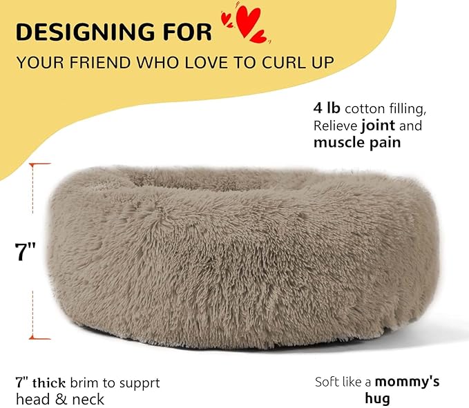 HACHIKITTY Calming Donut Cuddler Dog Bed, Indoor Puppy Beds for Large Dogs, XLarge 36''
