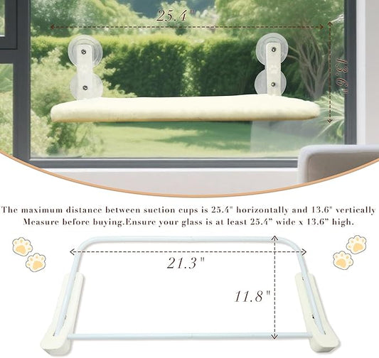 Cat Window Perch Hammock - Foldable Cordless with 4 Suction Cups for Indoor Cats, Space Saving Design,Reversible Cover with Two Different Kinds of Fabrics,40Lbs Load Capacity (52CM)