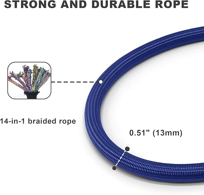 Rope Dog Leash with Two Handles, 6 Foot Heavy Duty Dog Leash with Aviation Aluminum Auto Locking Carabiner, Strong Nylon Pet Lead for Small, Medium, Large Dogs (Blue, 6FT-Two Handle)