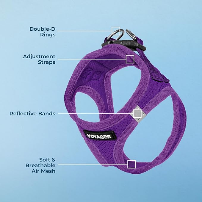 Best Pet Supplies Voyager Step-in Air Harness - All Weather Mesh, Reflective, No Pull Harness for Dogs, Cats - Secure with Hook & Loop Fastener, Buckle, Double D-Rings - Purple, M