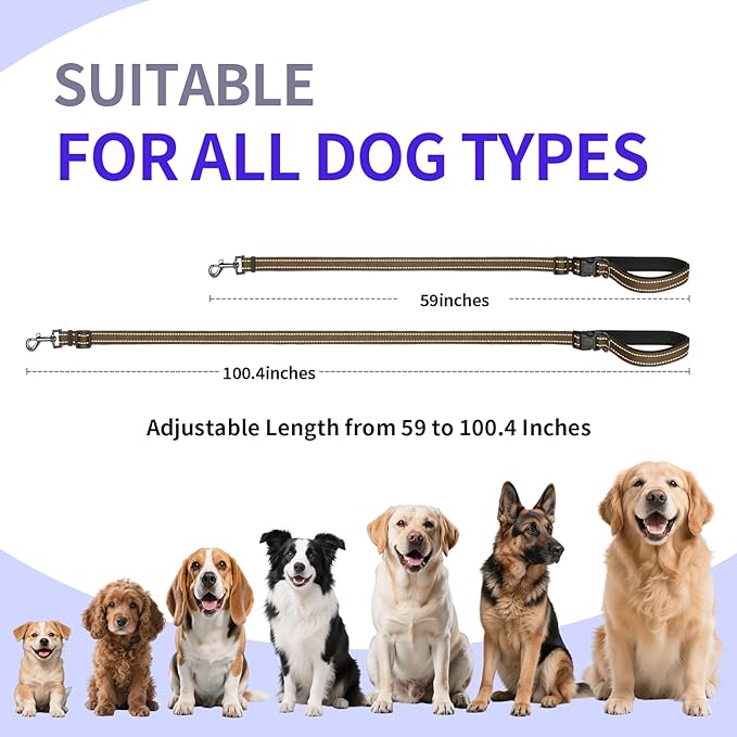 Kazazoo Hands-Free Adjustable Length 5-8 Ft Dog Leash, Waist for Dog Walking, Running for Dogs with Reflective Strips, Ballistic Nylon, Waist Belt Adjustable, Lightweight Brown M