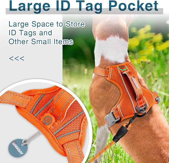 BARKBAY Dog Harness No Pull with ID Tag Pocket - Heavy Duty, Reflective, Easy Control for Large Dogs(Orange,S)