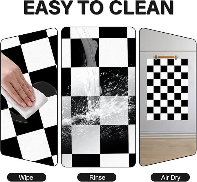 Pet Feeding Mat, 16"x 24" Absorbent Dog Food Mat, Checkered Cat Bowl Mats, Easy to Clean Pet Placemats, Quick Dry Dog Water Dispenser Mats for Messy Drinkers, Black & White