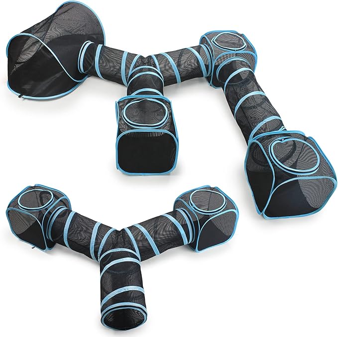 INTURN Cat Furniture Tent for Indoor and Outdoor Playpen Portable Cat Tunnels, Outdoor Kennel (2 Cube + 3-Way Tunnel)