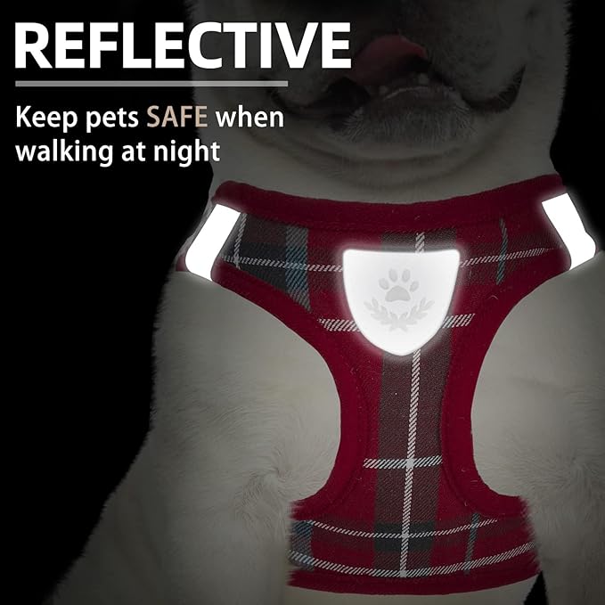 PUPTECK Adjustable Dog Harness Collar and Leash Set Step in No Pull Pet Harness for Small Medium Dogs Puppy and Cats Outdoor Walking Running, Soft Mesh Padded Reflective Vest Harnesses, Red S