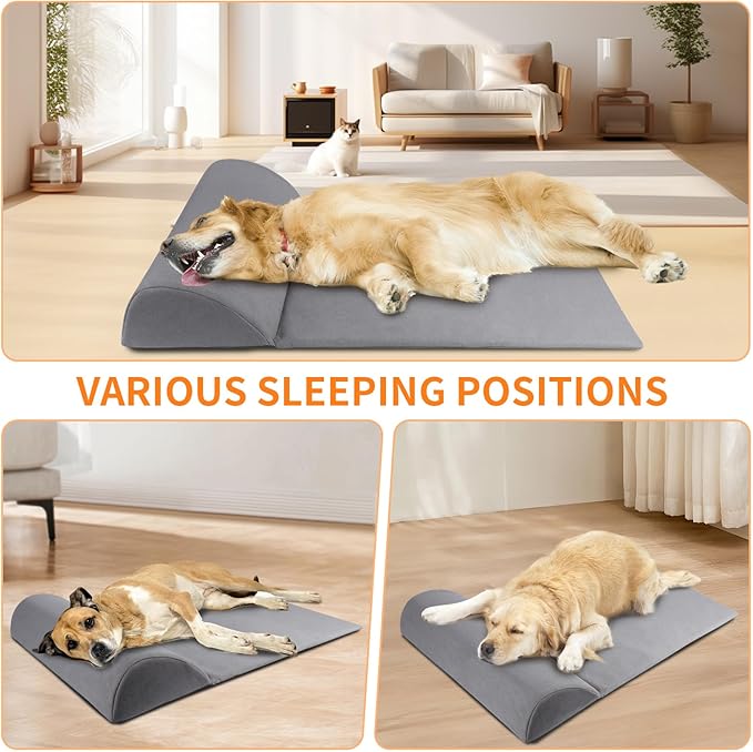 Dog Bolster Pillow for Large Dog, Benefit for Cervical Vertebra and Neck, Headrest with High Resilience Foam, Easy to Carry, Machine Washable Cover竊낰asy to Clean, Light Grey(Large)