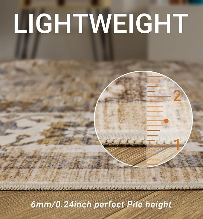 Washable Area Rug 8x10, Large Soft Rugs for Living Room - Stain Resistant Non-Slip Backing Rugs for Bedroom, Vintage Large Area Rug (Turmeric/Grey,8'x10')