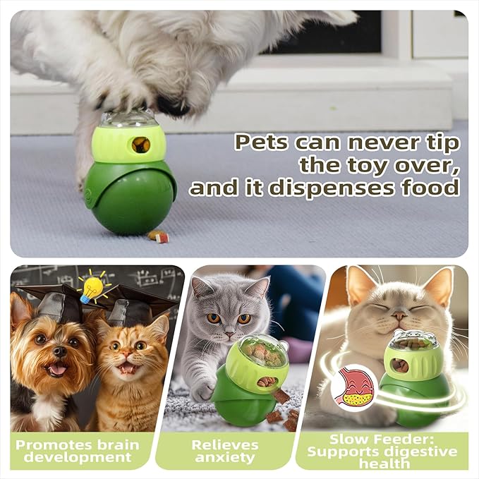 KADTC Wobble Cat Treat Dispenser Toy U.S. Brand & Design for Indoor Cats Enrichment Ball Kitten Kibble Dispensing Food Balls Slow Feeder Toys Kitty Interactive Stimulating Toys