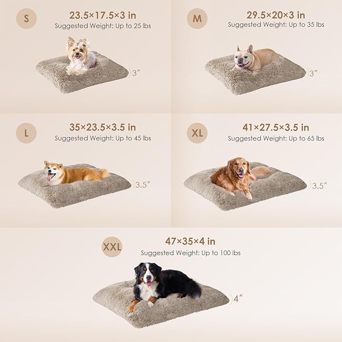 EHEYCIGA Fluffy Dog Crate Bed for Small Dogs, Plush Faux Fur Crate Pad, Calming Anti Anxiety Small Dog Bed, Washable Soft Warm Mat with Non-Slip Bottom, Taupe