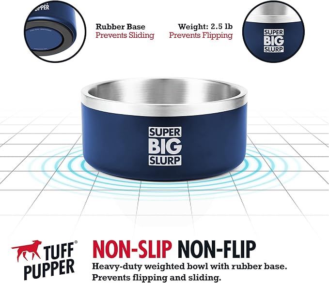 Tuff Pupper 100 oz Heavy Duty Insulated Stainless Steel Dog Bowl for Large Dogs, Non-Slip Base, Dishwasher Safe