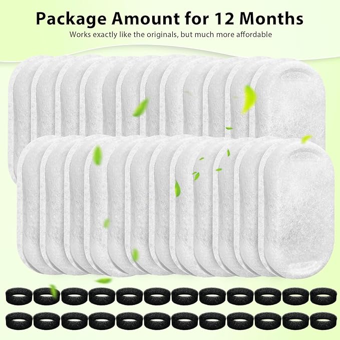 Cat Water Fountain Filters - 48 Pack Cat Fountain Filters for 3.2L/108oz & 2L/67oz Pet Water Fountain, Three-Layer Filtration Replacement Filters(24+24 Pack), Package Amount for 12 Months