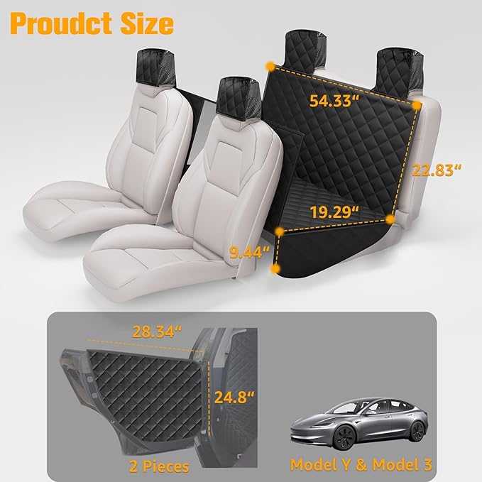 PETICON Dog Seat Covers for Tesla Model 3 & Y Back Seat with 2 Pack Door Protectors, 100% Waterproof Dog Hammock for Tesla with Mesh Window & Headrest Protection Prevents Scratches and Scuffs