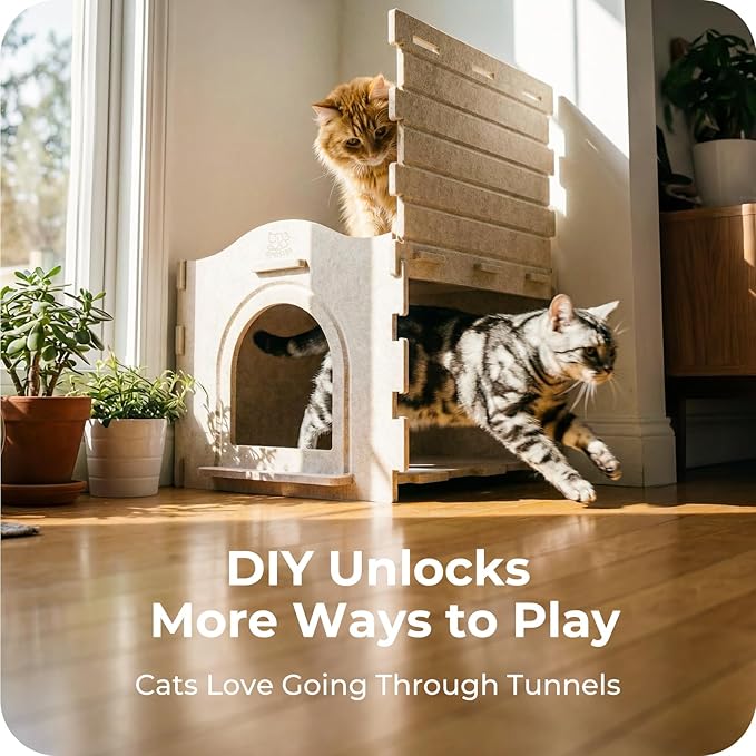 Apasiri Cat Cave Bed for Indoor Cats - Insulated Felt Cat House Indoor Hideaway, Modular Cat Houses & Condos with DIY Cat Tunnel, Scratch Resistant Pad Alternative, Small Cat Bed & Cat Furniture Gift