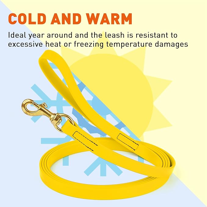 Viper Biothane K9 Working Dog Leash Waterproof Lead for Tracking Training Schutzhund Odor-Proof Long Line with Solid Brass Snap for Puppy Medium and Large Dogs, 33ft Lemon Yellow