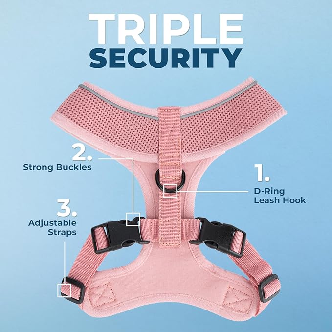 Voyager Aerolite Over The Head Dog Harness, No Pull Breathable Air Mesh Vest, Quick Dry with Reflective Stitching, Adjustable Escape Resistant Harness for Small Medium Large Dogs - Pink, Medium