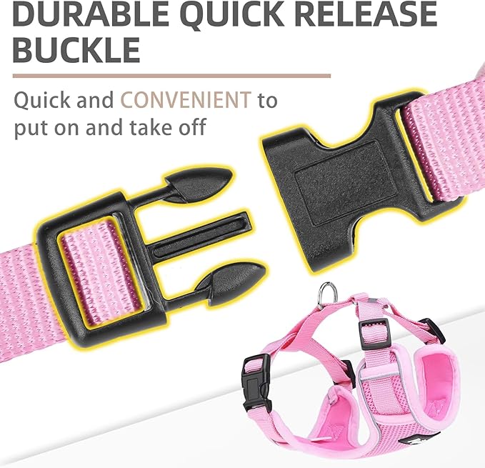 PUPTECK Small Dog Harness and Leash Set, No Pull Adjustable Puppy Cat Harness, Reflective Soft Mesh Pet Vest Small Sized, Pink, M