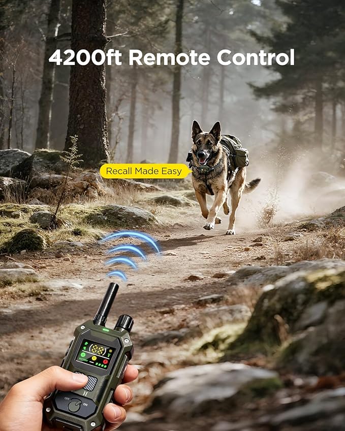 BLACKDOG Military Dog Shock Collar - 4200ft Dog Training Collar with Remote, 4 Training Modes, Flashlight & Strobe, 3-Month Battery, IP67 Waterproof Dog E Collar for All Breeds 5-150lbs (Army Green)