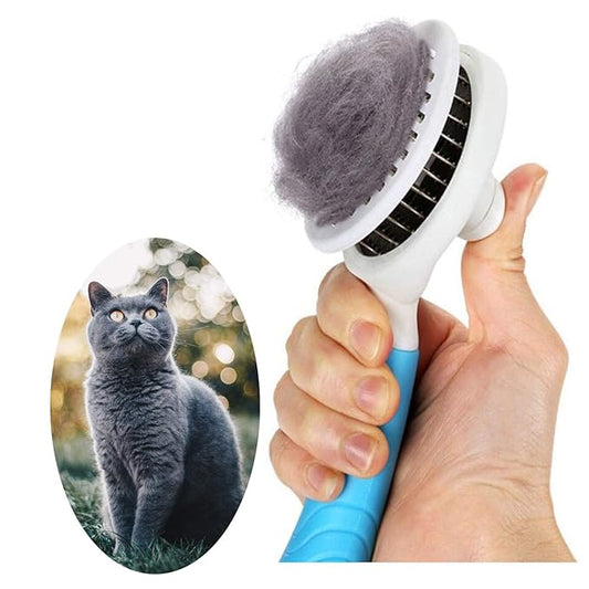 Self Cleaning Slicker Brush - Cat Brush Skin-Friendly Deshedding Grooming Massaging Tool for Long & Short Haired Pets, Cat Hair Brushes Easy Removes Undercoat for Dogs Cats Rabbits - UPGRADED, Blue