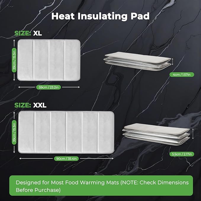 FYY Heat-Resistant Mat for Food Warming Mats - 35.4×15.4 inch Tables Protected, Up to 50% Temperature Block, Foldable and Space-Saving, Waterproof, Oil-Resistant (Not Include Food Warming Mat)