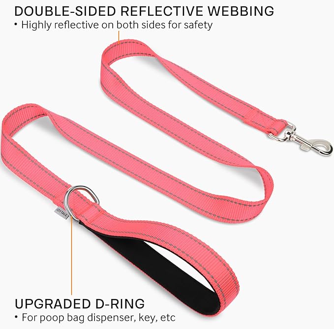 Joytale Dog Leash Heavy Duty for Small Medium Dogs, 4 FT Reflective Nylon Pet Walking Lead with Soft Padded Handle, Durable & Tangle Free for Training, Running & Safety Control, Neon Pink